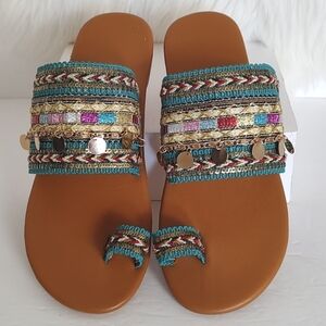 Emery Rose Metal Charm Woven Thong Sandals/ Size 40-US 9